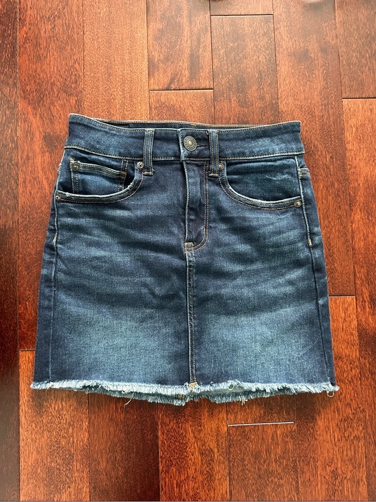 American Eagle Outfitters Dresses & Skirts - American Eagle Outfitters Dark Blue Denim Mini Skirt with Frayed Hem